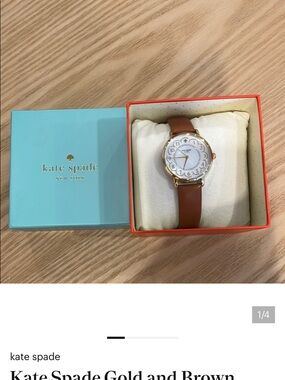 kate spade Gold-Tone Watch with Brown Leather Band
